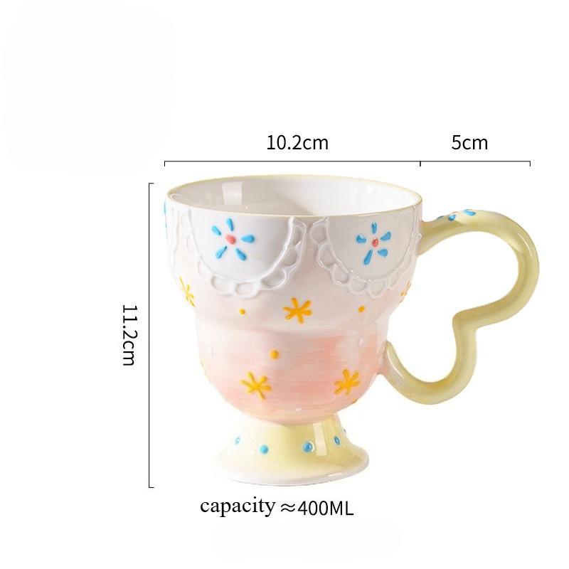 Tazza in Ceramica Carina Dipinta a Mano con Rilievo Tazza da Caffè Elegante Chic Tazza per Latte Avena Matcha Acqua Accessorio da Cucina Bicchieri Regalo
