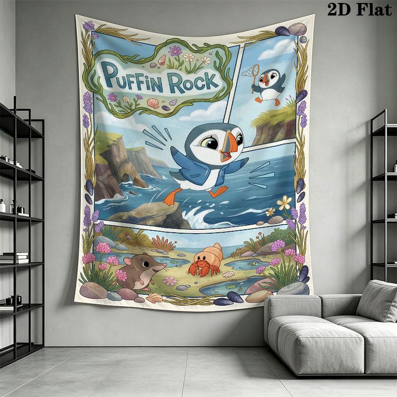 Puffin Rock Joy Wall Hanging Printed Fabric Blanket Decorative Tapestries for Bedroom Living Room Home Decor
