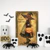 Vintage Halloween Witch Girl with Pumpkin Metal Sign Vintage Home Decor 8x12 Inch Wall Art No Electricity Required Wall Hangable