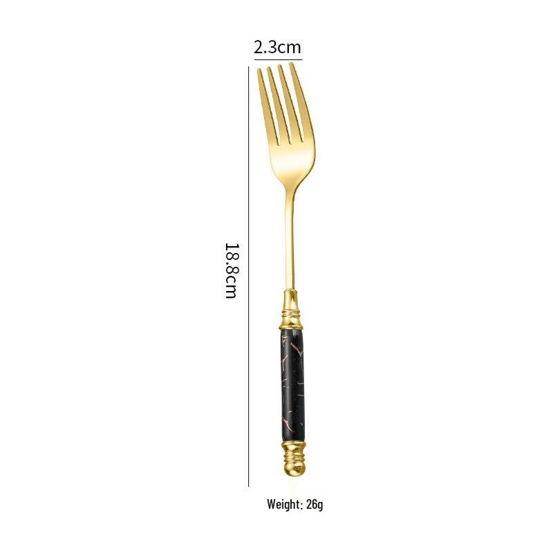Emerald Marble Pattern 5-Piece Cutlery Set: Stainless Steel Knife, Fork, Spoon with Ceramic Handles