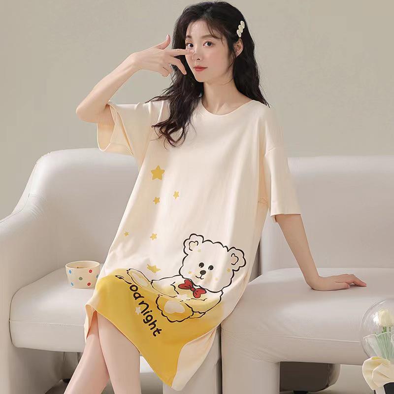 Plus Size Cute Cartoon Women’s Summer Sleep Dress - Loose Fit, Short Sleeve, Korean Style