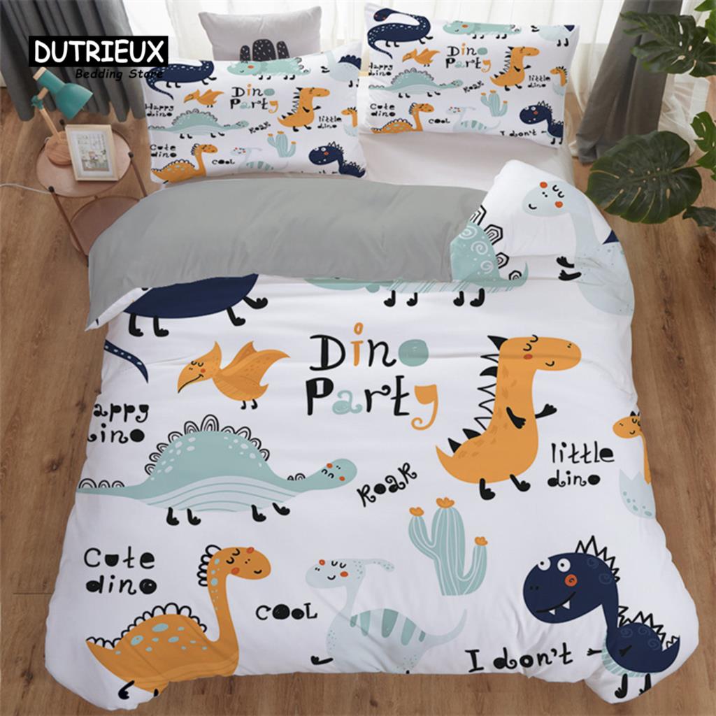 Cartoon Dinosaur Toddler Bedding Set Cartoon Animals Duvet Cover Microfiber Quilt Cover With Pillowcases For Kids Boys Girl Teen