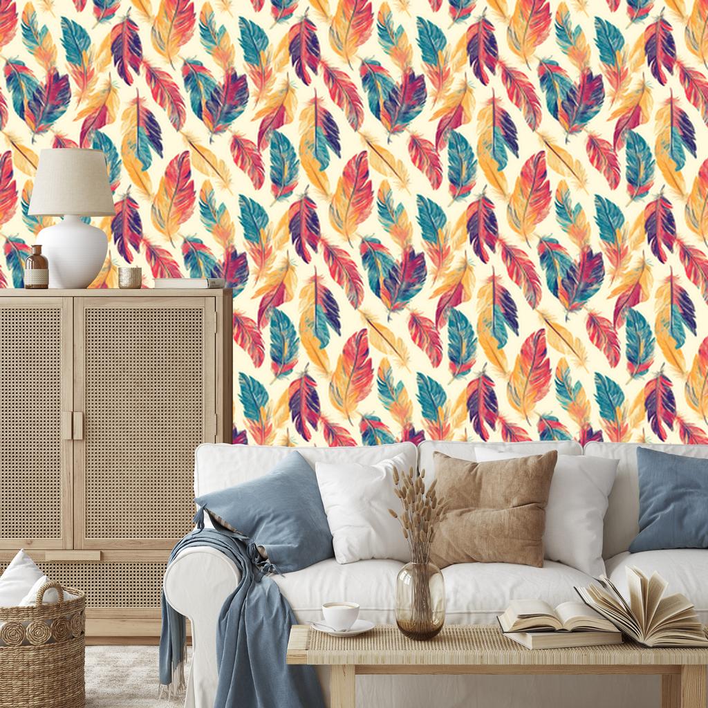 Boho Cream and Coral Wallpaper for Living Room and Bedroom 50x1000