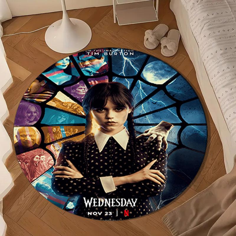 Wednes-day Gothic Family Reunion Round Rug for Livingroom,Bedroom, Palyroom, Chair Rug, Area Rug, Circle Carpet, Large Size Fan Christmas Gift