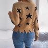 Women Casual Knit Pullover Sweater Long Sleeve V Neck Star Cut Autumn Winter