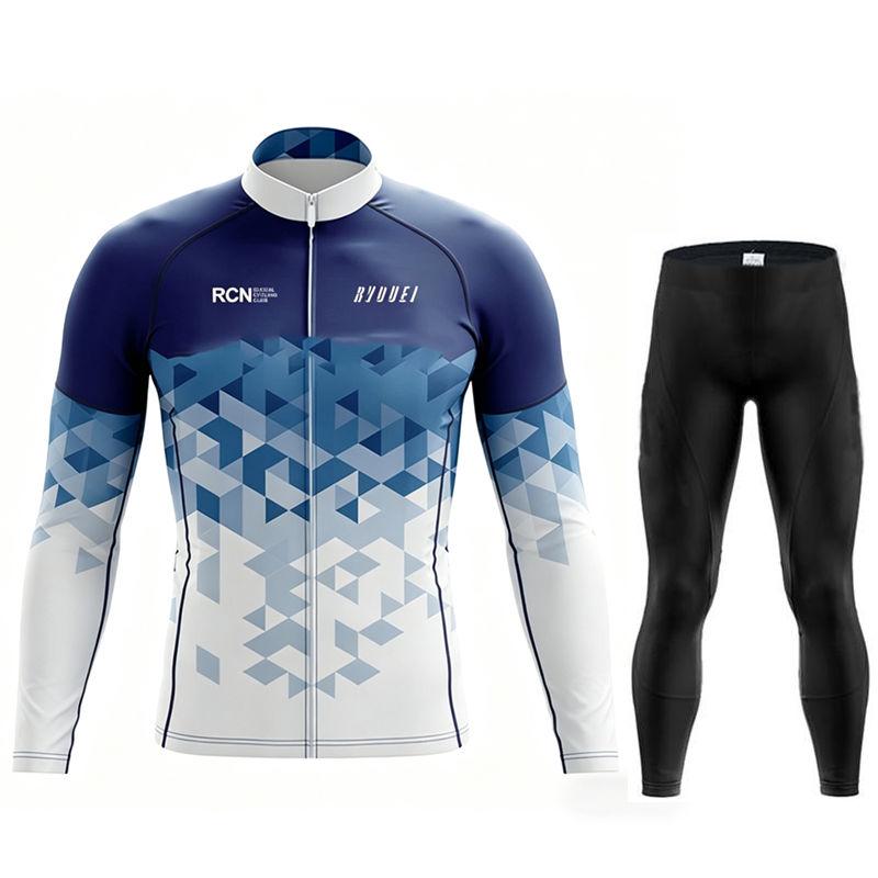 Autumn Breathable Cycling Suit New Rcn Team Autumn Cycling Jersey Bib Pants Set Ropa Ciclismo Bicycle  Clothing Road Bike Suit Men