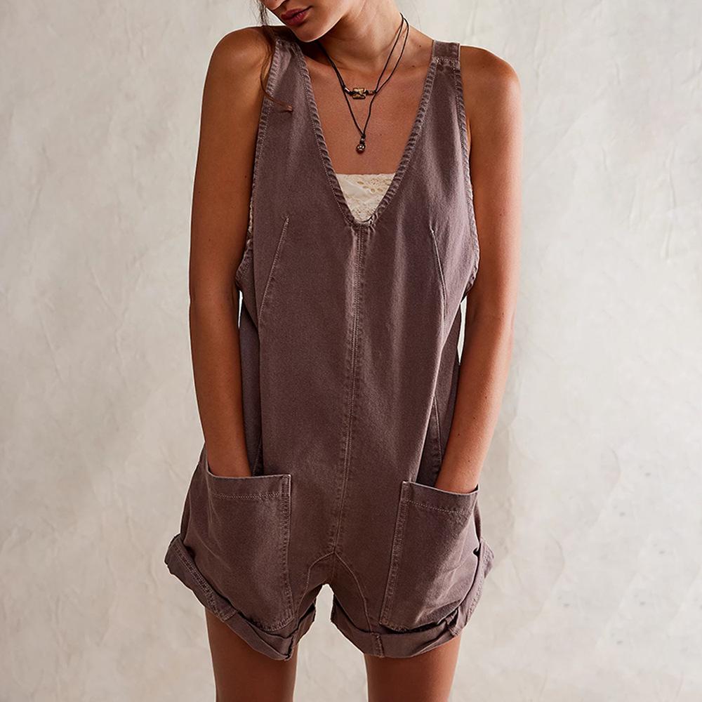 2024 Sommer Europäischer & Amerikanischer Stil Tasche Träger Waschen Denim Overall Shorts