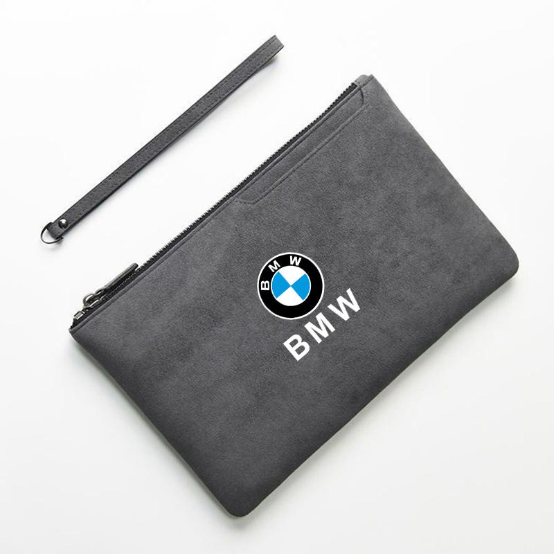 WKRA1 Fashion Car Portable Storage Bag Suede Leather Zipper Wallet For BMW X1 X2 X3 X4 X5 X6 X7 GT E53 E70 E71 F25 E84 M Sticker