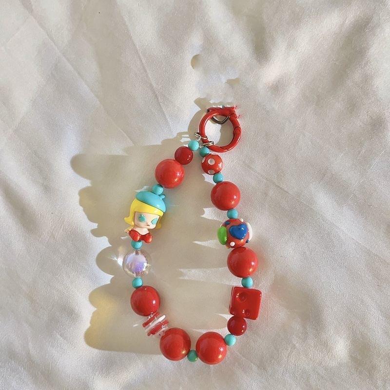 Anti-lost Versatile Cheese Candy Color Cartoon Beaded Mobile Phone Lanyard Key DIY Bracelet Ccd Camera Lanyard