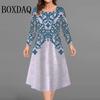 Plus Size Women Dresses Loose Casual Long Sleeve O-Neck Dress 3D Flowers Print Big Size Streetwear Clothing Ladies Dress