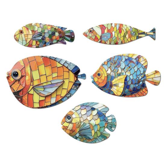 5 Pcs Wood Wall Fish Hanging Fish Art Nautical Wall Decor Rustic