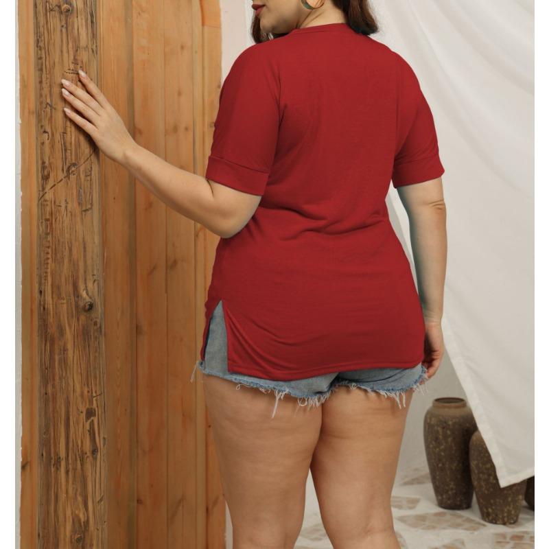 Women's Fashion Casual Summer Spring Solid Color Print Short Sleeve V-Neck Blouses & Shirts