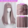Straight Wig Grey Purple Air Bangs 20 Inch Fiber Synthetic Wigs Heat-resistant Natural Party or Selfie For Women Daily Use Korean Fashion