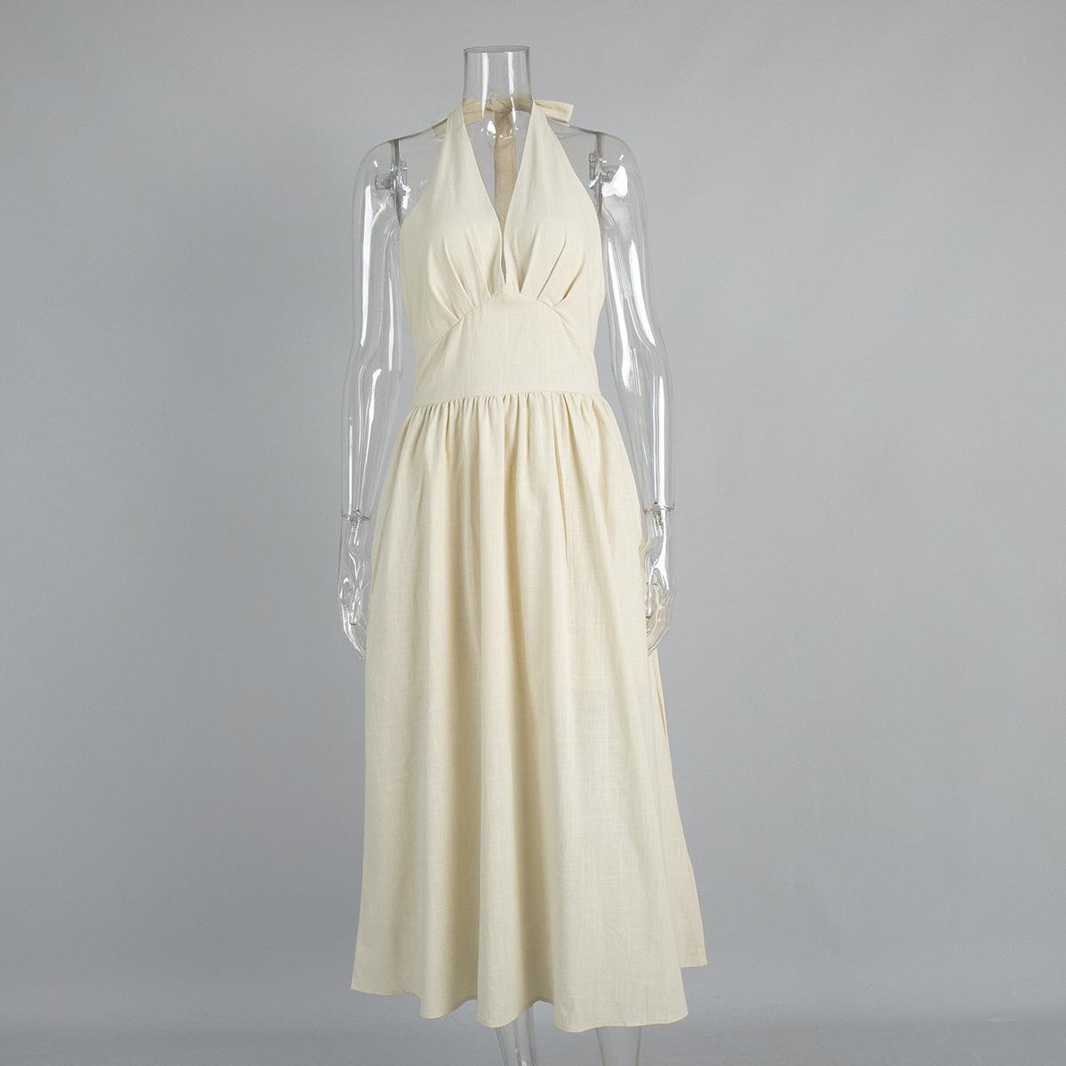 

Женское белое платье халтер с глубоким V-образным вырезом и разрезом, элегантное летнее платье без рукавов L абрикосовый