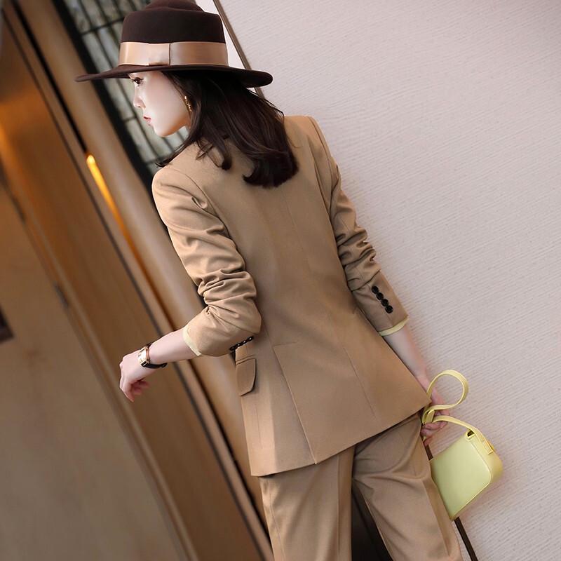 Women's Double-breasted Khaki Suit Set