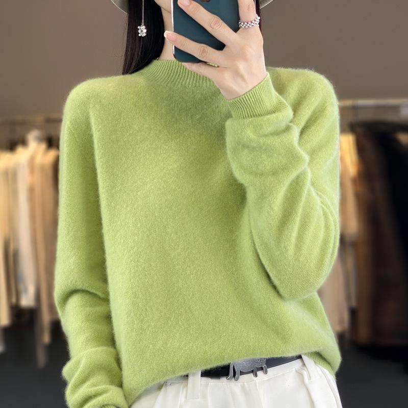 Autumn and Winter Women's Half-high Neck Knitted Sweater Loose Thin Bottoming Shirt