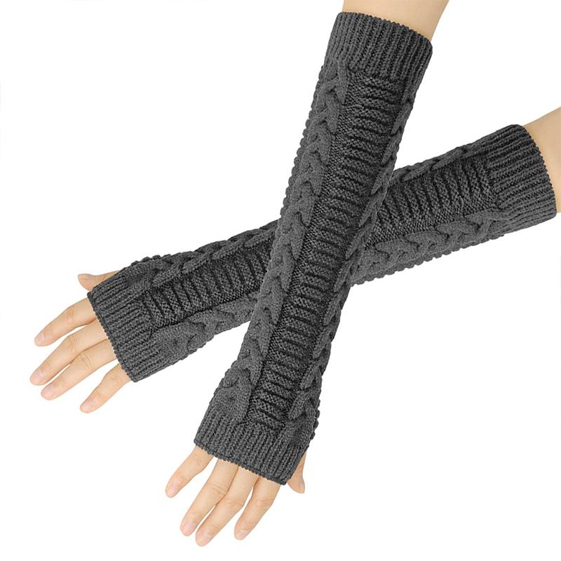 Japanese Korean Autumn and Winter Yarn Extended Open Finger Gloves Women Long Sleeve Cover Fashion Warm Long Gloves