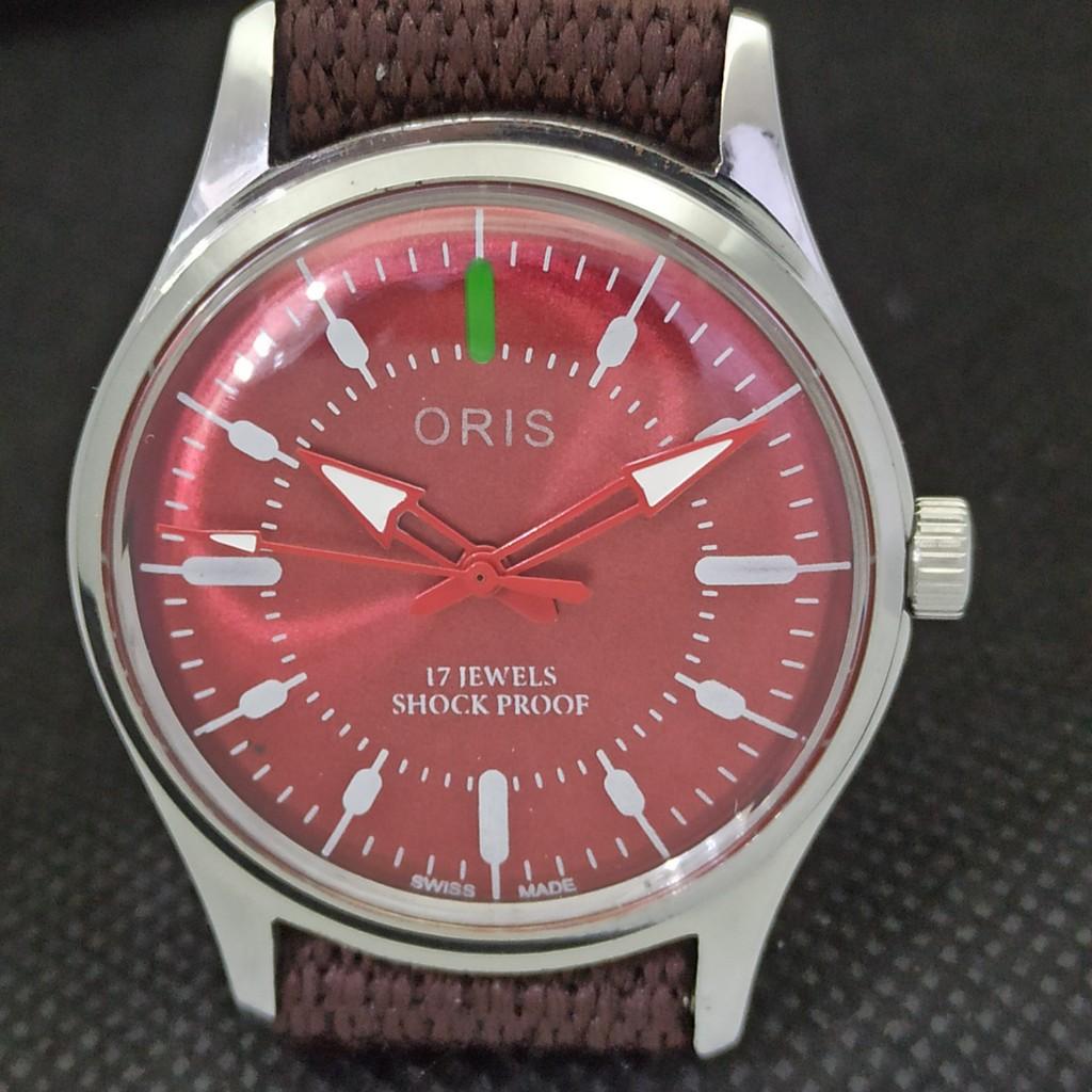 VINTAGE ORIS WINDING SWISS MENS REFURBISHED WRIST RED WATCH 558a-a296558-1