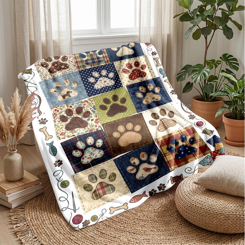 Paw Prints Pattern Design Theme Blanket Lightweight Warm Flannel Blanket Decorative Throw Blanket for Home Decoration