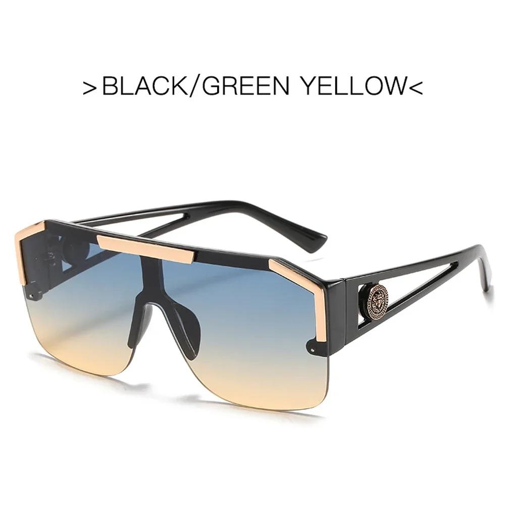 Fashion Luxury Oversized Square Stylish Sunglasses Pair Men Women Vintage Metal Big Frame Semi-Rimless One Lens Sun Glasses UV400