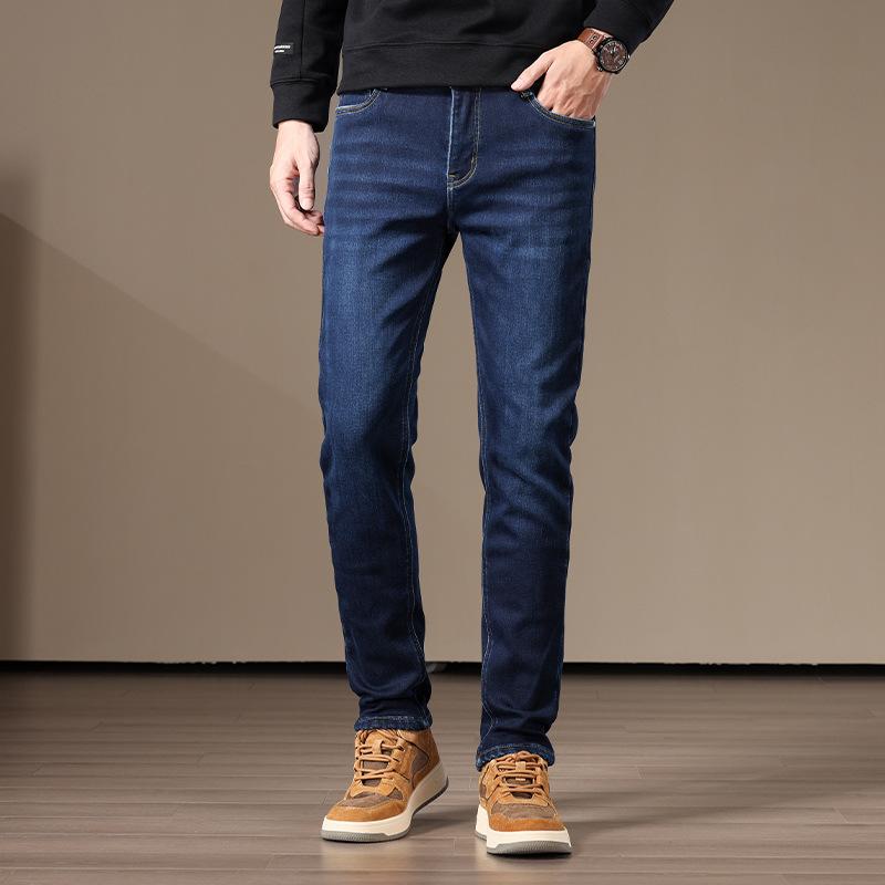 Autumn And Winter High-End Cotton Straight Jeans Velvet Loose Casual Versatile Men'S Trousers New Elastic Batch