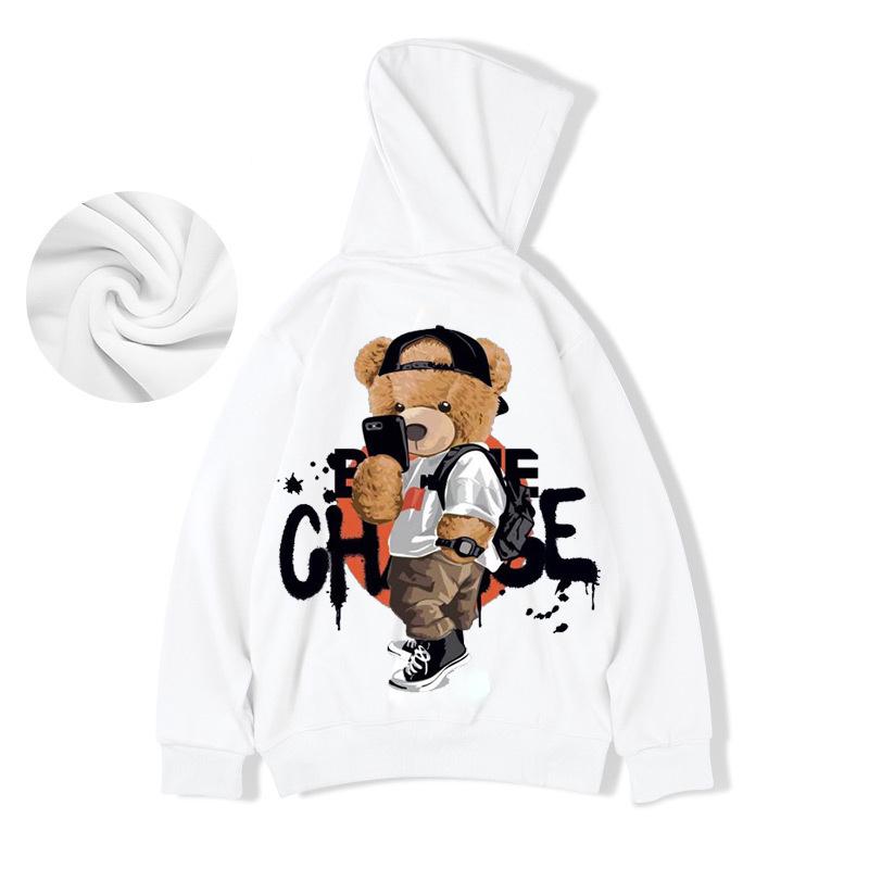 Lustige Selfie Bär Print Fleece Grafik Hoodies Für Herren Hip Hop Streetwear Locker Oversized Kapuzensweatshirt Lässige Y2K Kleidung