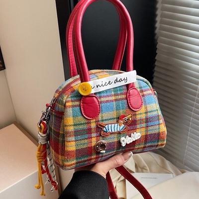 Going Out Small Bag Women's 2025 New Crossbody Pillow Bag Summer Popular Fashion Plaid Cloth Bag Shoulder Bag