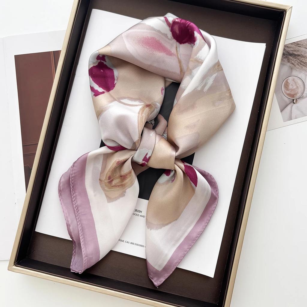 Foulard Quadrato Stampato Morbido Raso di Lusso per Donna Foulard Fascia per Capelli Primaverile Foulard Bandana Echarpe Cravatta Sciarpe