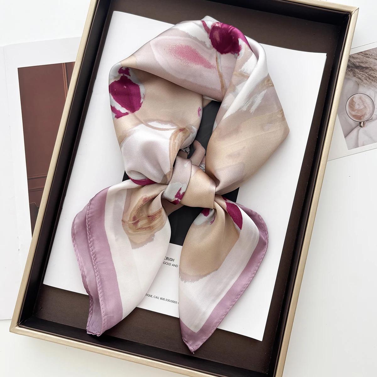 

Luxury Soft Satin Print Square Scarf Women Neckerchief Spring Hair Band Foulard Bandana Echarpe Tie Shawl Wraps 70x70CM