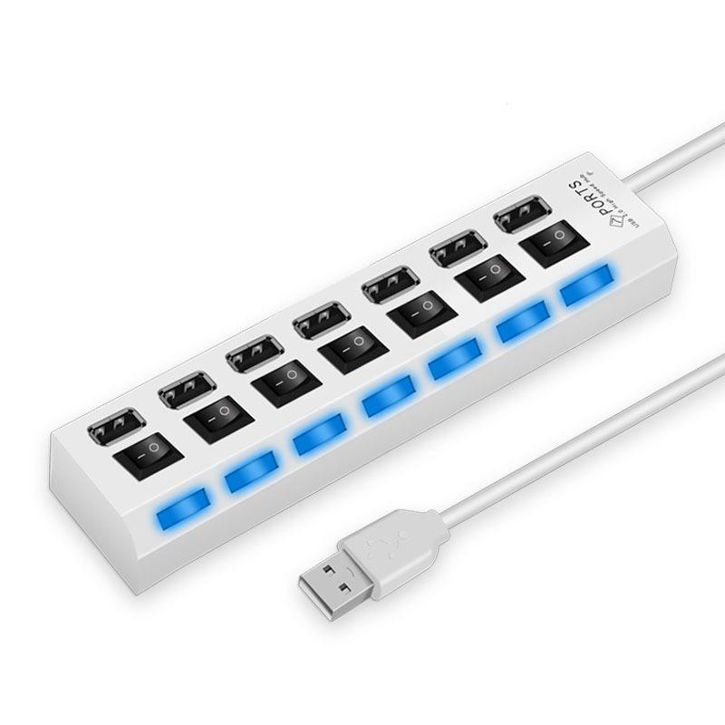 7-portowy hub USB 2.0, szybki rozdzielacz USB z przełącznikiem zasilania i wskaźnikiem LED, wieloportowy hub USB