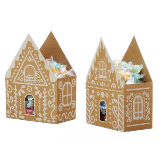 Christmas Gingerbread House Gift Box Small Christmas Candy Boxes for Cookies Chocolates Treats 3D House Shaped Paper Box for Holiday Party Favors
