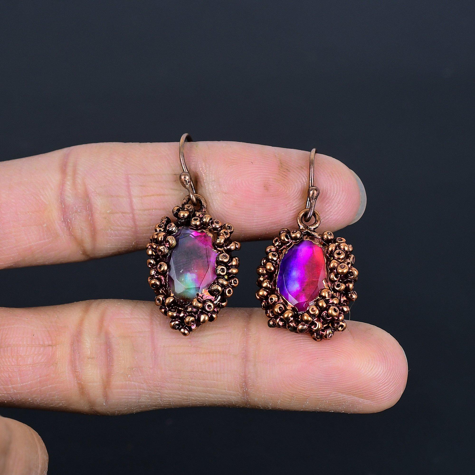 

Серьги с аммолитом, Ювелирные изделия из драгоценных камней, Медные гальваноформованные серьги ручной работы, Ювелирные изделия новейшего дизайна 2.55 Inches