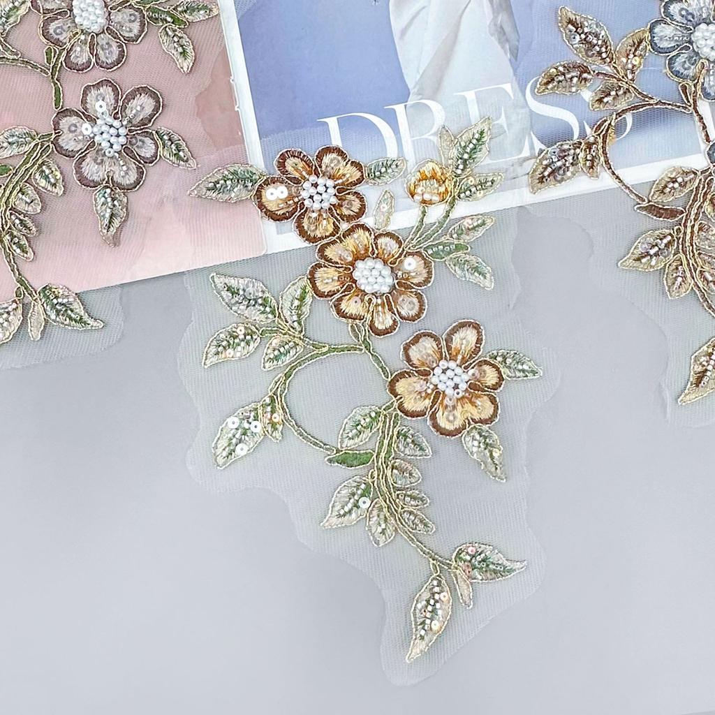 Retro Bead Sequins Three-Dimensional Embroidery Applique Accessories Clothing Cheongsam Horse Face Skirt Hanfu Decorative Cloth Stickers Accessories