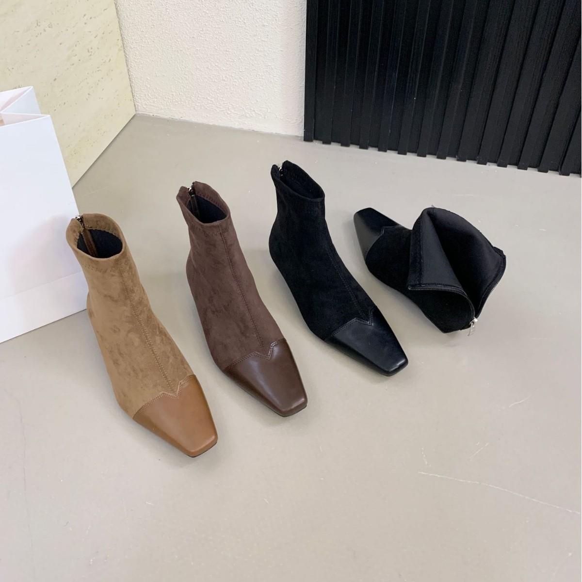 

2025 new square head rear zipper low tube thin short slope heel low tube Martin women s short boots 39 кавовий