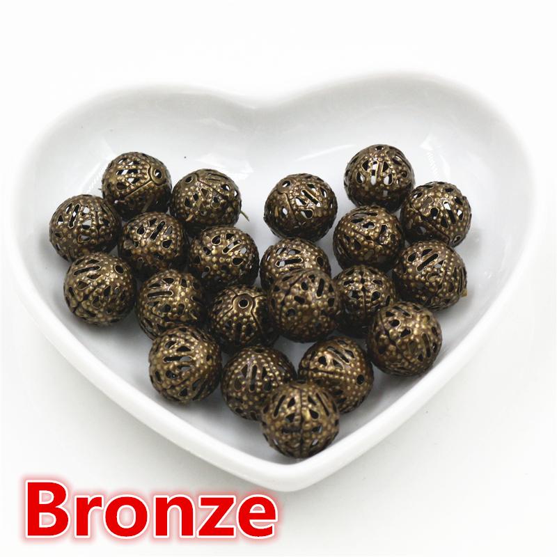4/6/8/10 мм Полые Шаровидные Цветочные Бусины Металлические Шармы Золотой Цвет / Посеребренные Родий Кружевные Проставочные Бусины Для Изготовления Украшений 4mm 200pcs бронзовый
