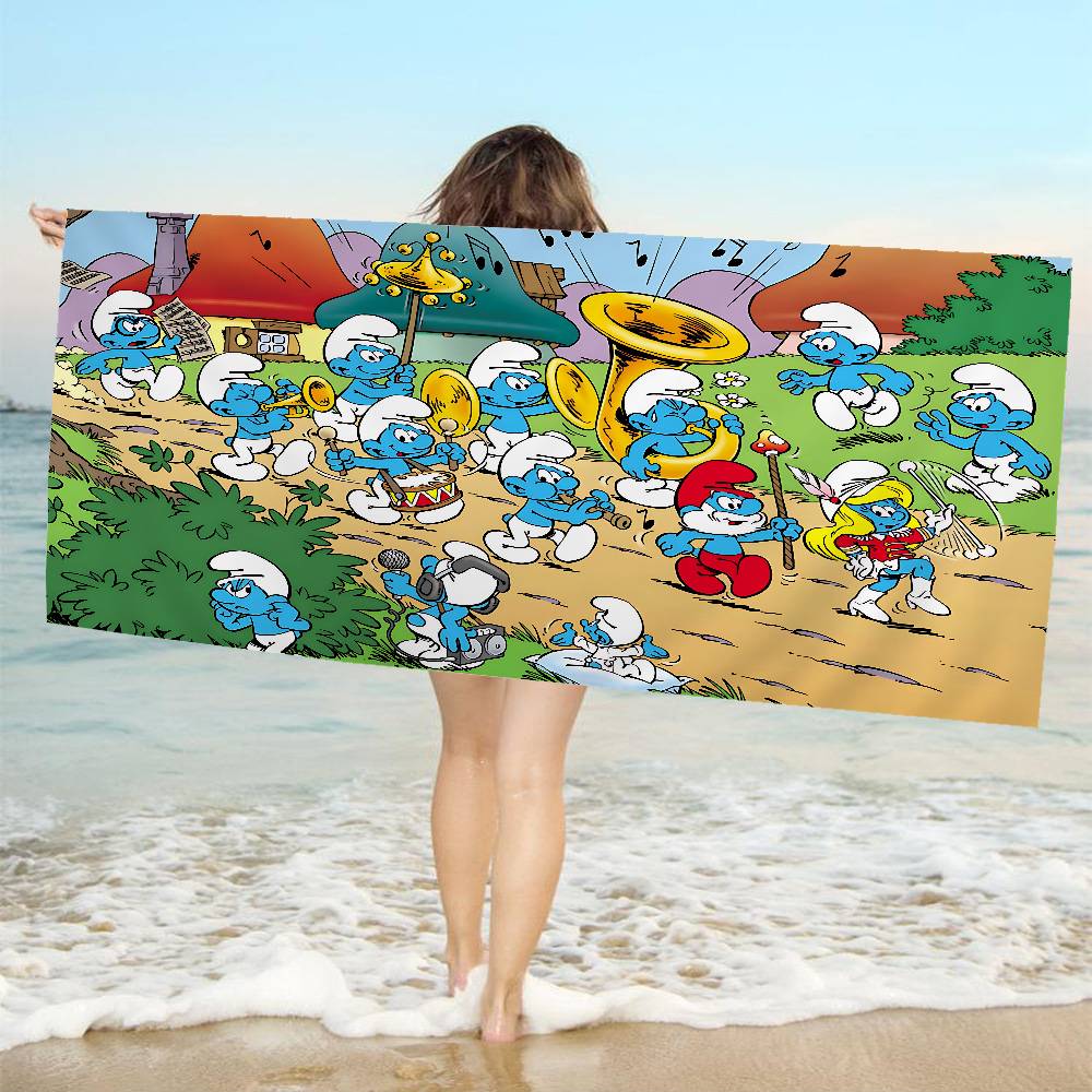 Cartoon Cute S-Smurfs Bath Towel Microfiber Soft Water Absorbing Breathable For Girl Kids Decorative Cartoon Beach Towel
