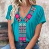 V-neck Women's Short Sleeve T-Shirt Summer Daily Casual Tops OverSize Loose Women's Clothing Flower Print Style Patterns