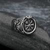 Unique Viking Horn Axe Titanium Steel Ring for Men Edgy Norse Rune Jewelry