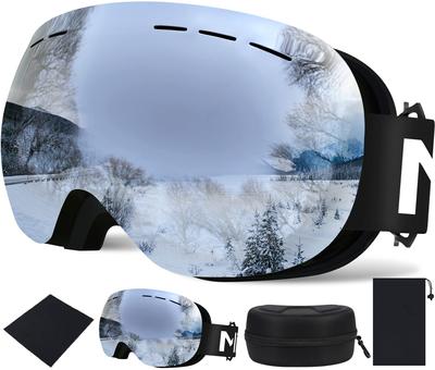 Mixiu Ski Spherical UV400 Blocks of UV Glasses Helmet Includes Cleaning Cloth and Storage Unisex Goggles, Frameless, Lenses, Wide-Angle View,