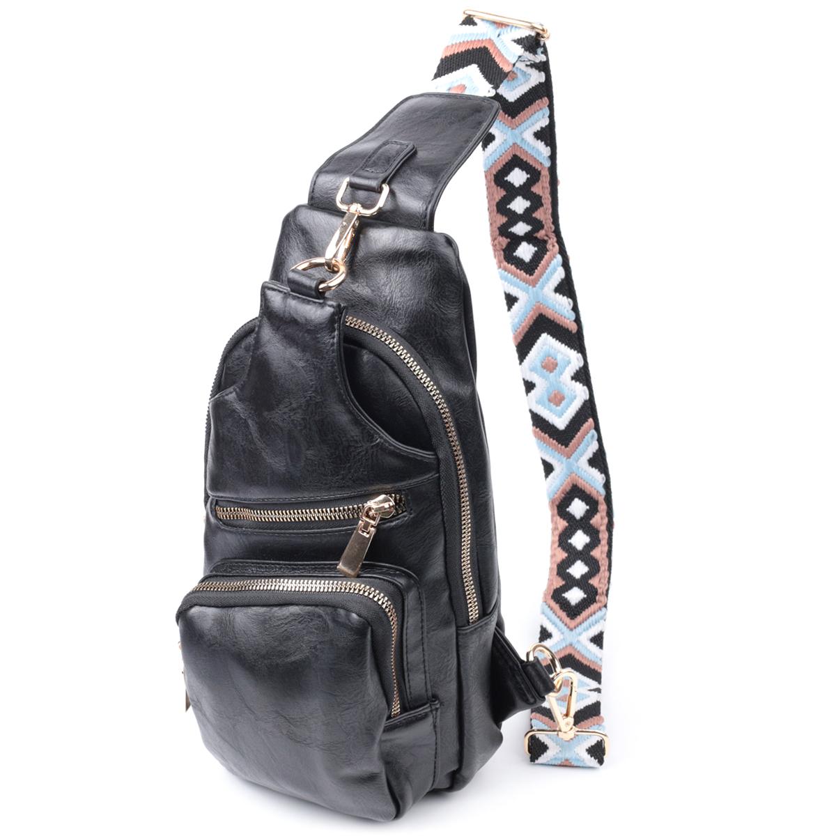 

Практична жіноча сумка-слінг через плече з екошкіри VINTAGE Bag 22754 Чорний