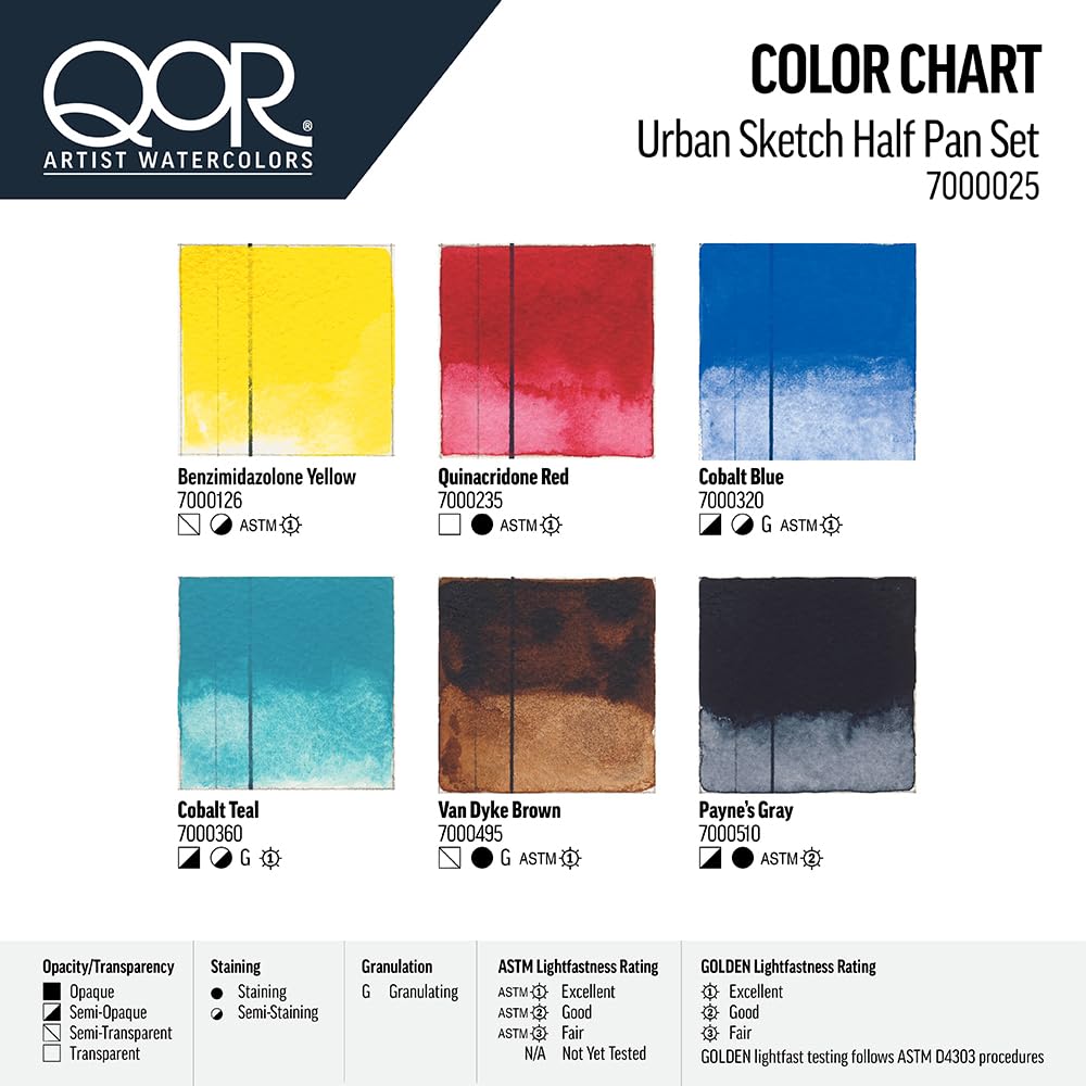 Golden QOR Watercolor 0025 Half Pan Urban Sketch 6-Color Set 13300025