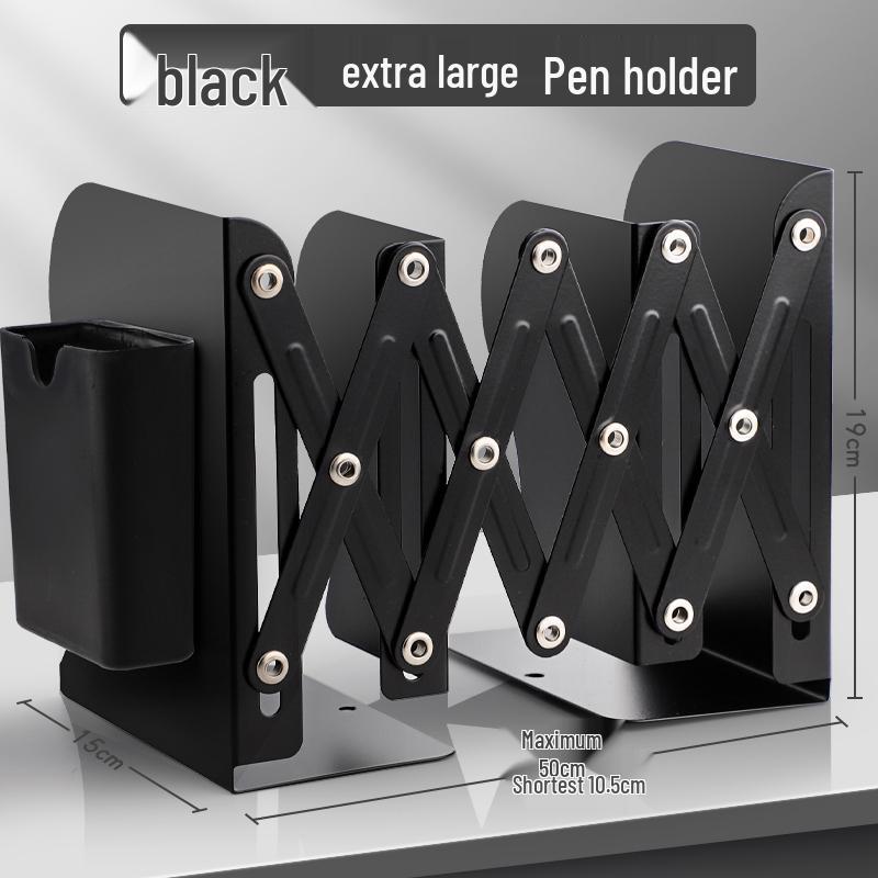 Retractable Bookend with Pen Holder - Foldable Desktop Bookshelf and Divider