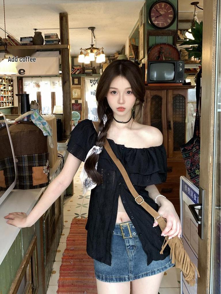 Plus Size Off-Shoulder Short-Sleeve Slimming Blouse for Women - 2026 Summer Collection