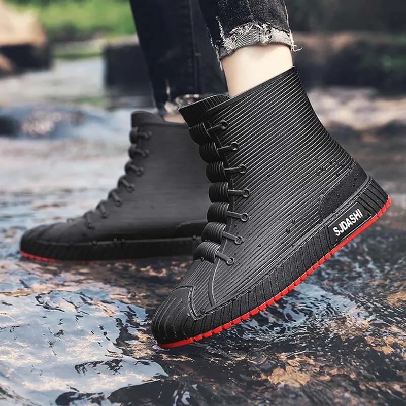 Men's Rain Boots, Four Seasons, Medium Tube Rain Shoes, Kitchen Waterproof And Anti Slip Outdoor Fishing Rubber Shoes