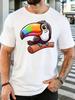 Unisex Soft Cotton Crew Neck Tee Cute Cartoon Rainbow Beak Toucan Perched On Branch Print Loose Animal Tropical Daily Holiday Tops