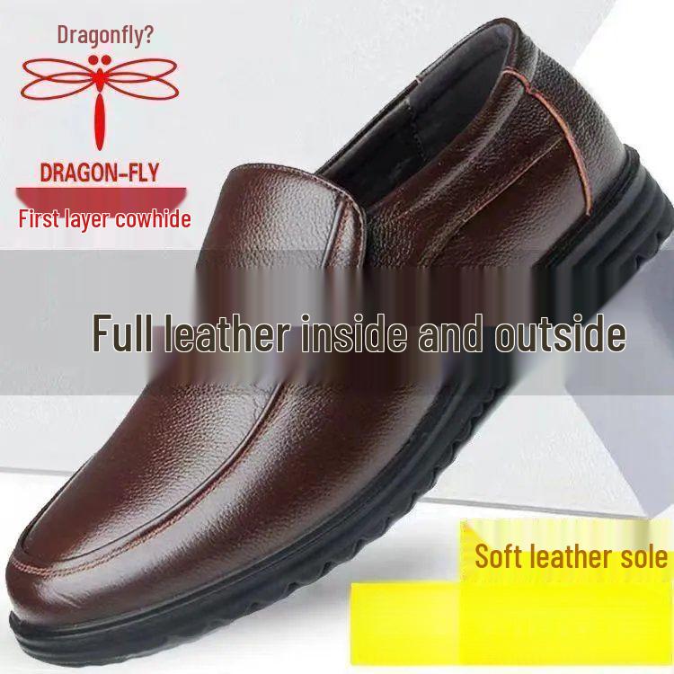 Dragonfly Men's Genuine Leather Breathable Non-Slip Casual Shoes for Middle-Aged & Elderly
