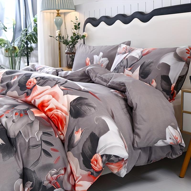 3 szt. Poliestrowa drukowana kwiatowa miękka przyjazna dla skóry poszewka na kołdrę zestaw trzyczęściowy (Jedna poszewka na kołdrę plus dwie poszewki na poduszki) Odpowiedni