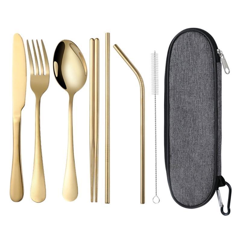652F Lightweight Camping Cutlery Set Stainless Steel Fork Spoon Chopsticks Reusable Outdoor Flatware Dishwasher Safe