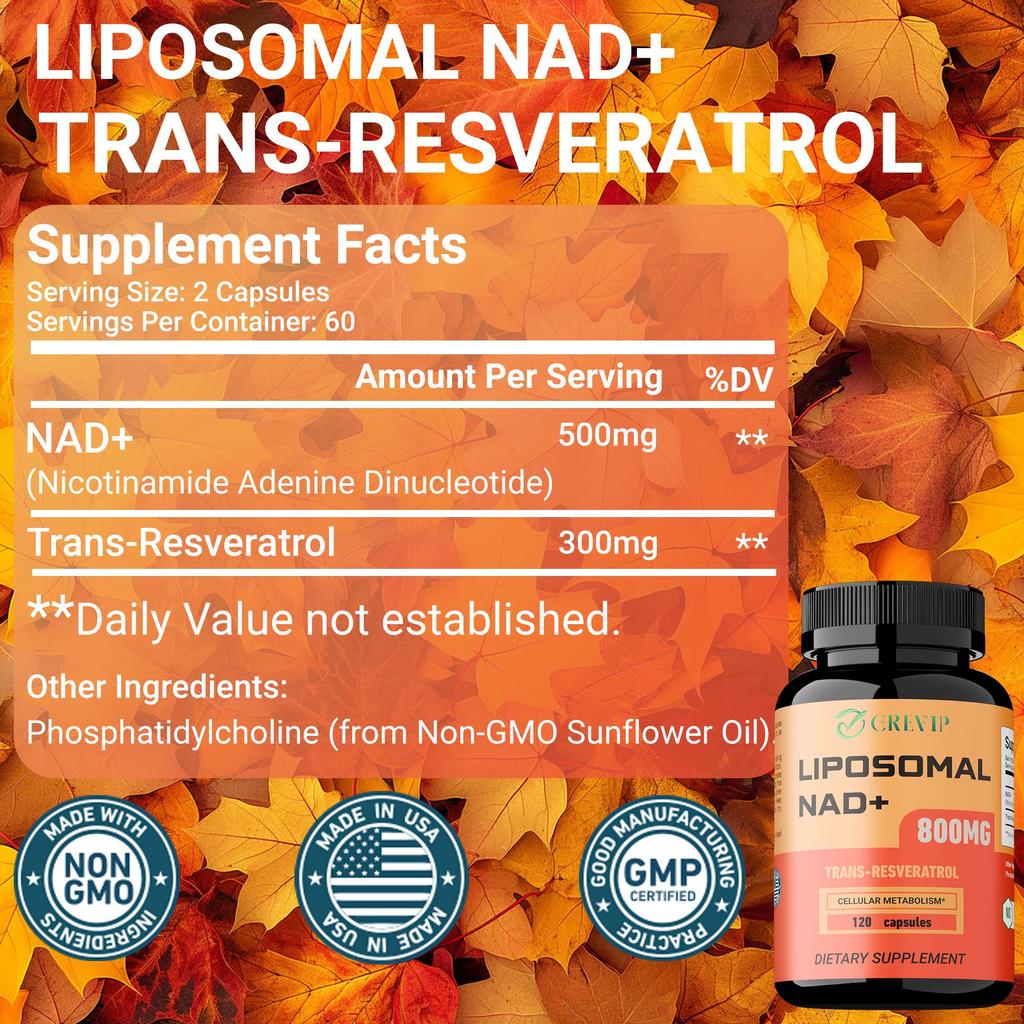 Supliment Lipozomal NAD 800 mg, Supliment Nicotinamidă Ribozidă NAD+, Supliment NAD Pur pentru Energie și Repararea Celulară