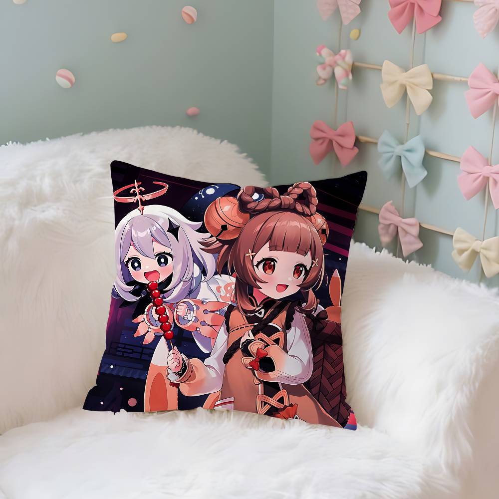 GameGGenshin Case Plush Fabric Soft Pillowcase Double Sided Print Cushion Cover Household Gifts